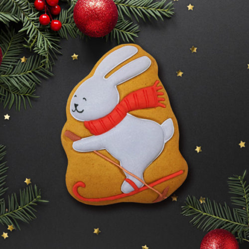 Пряник имбирный новогодний символ года Кролик на лыжах